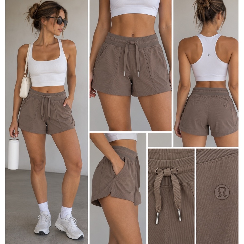 Lululemon Dance Studio Mid-Rise Short 3.5 Espresso Brown Ribbed Size 6 LW7CCGS
